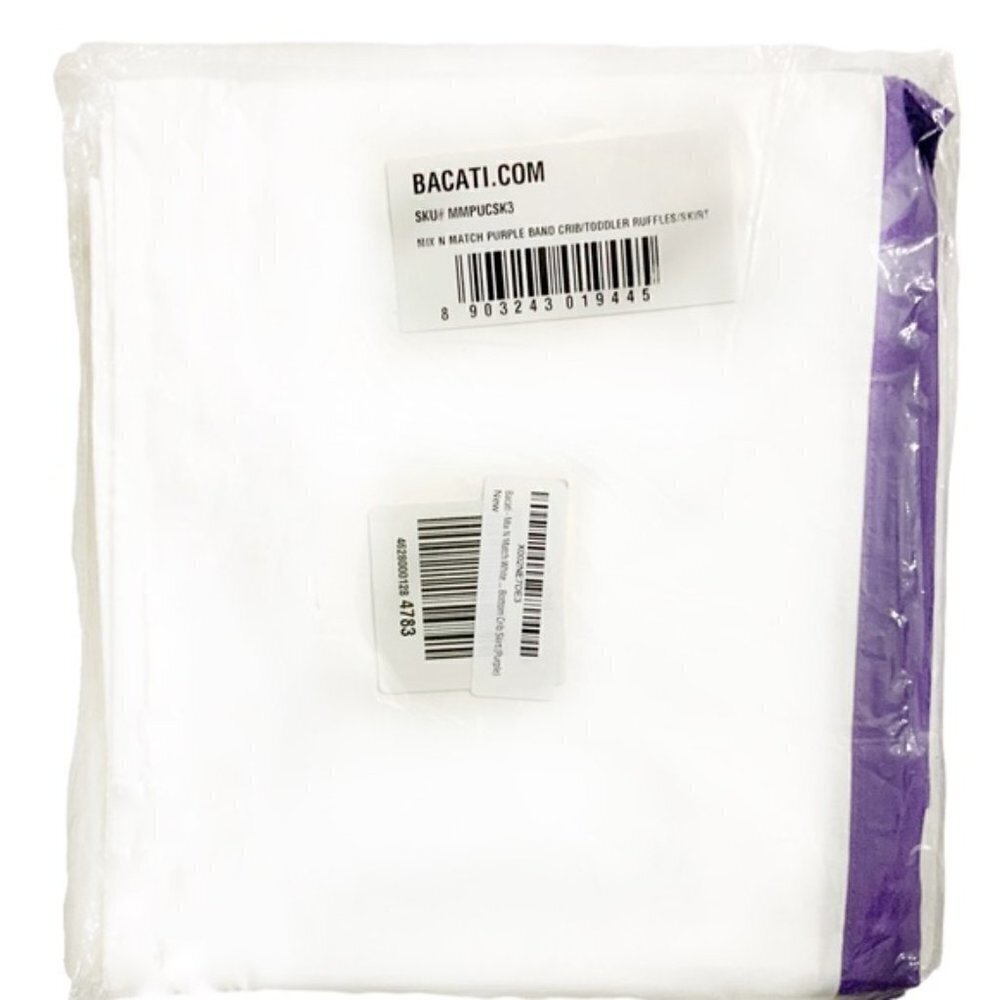 Bacati Crib Skirt Toddler Bed Skirt Cotton 13 In Drop White Purple Border Band - Picture 5 of 9